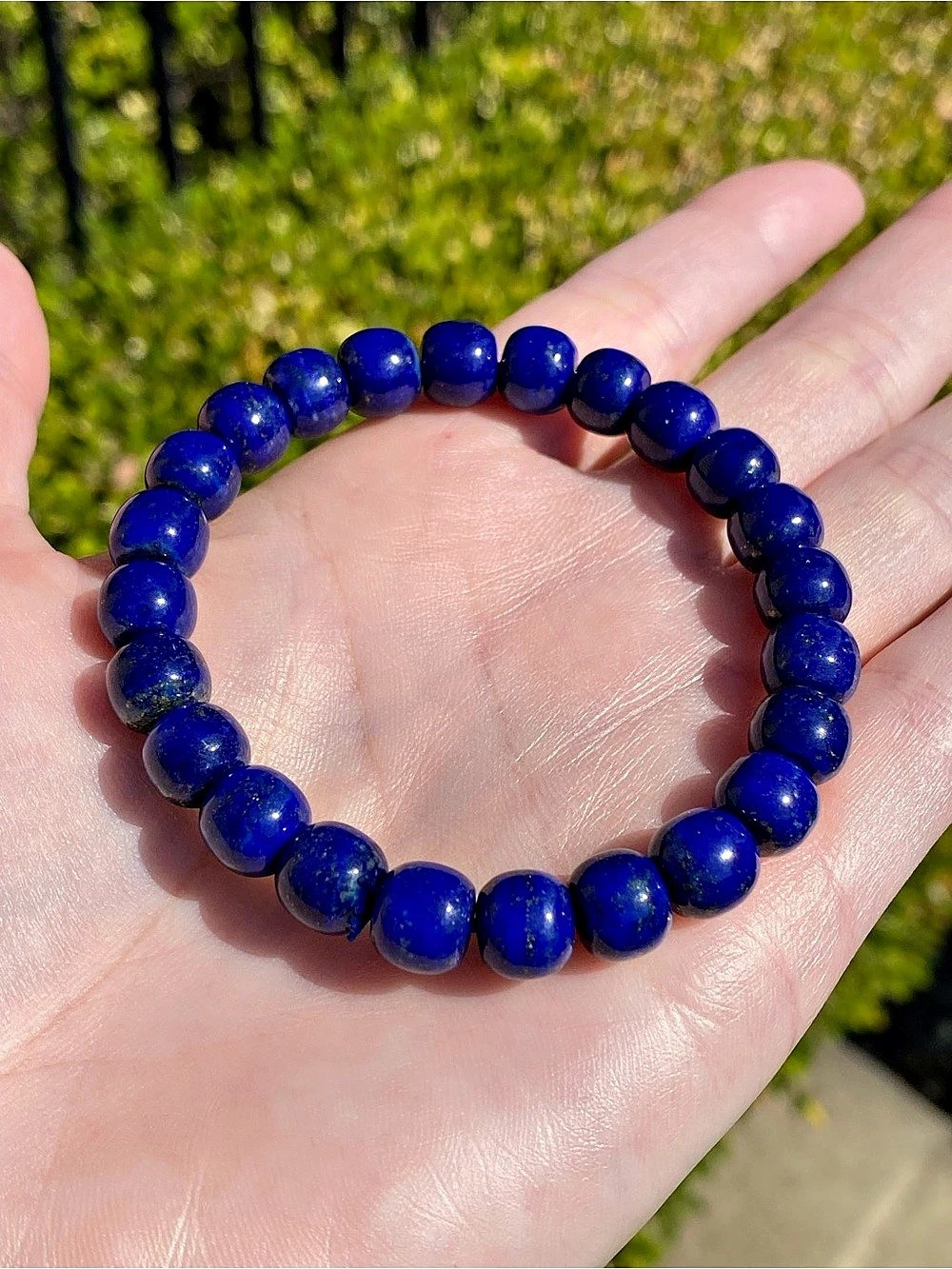 Natural Lapis Lazuli Bracelet Blue Gemstone Beads Stretch Jewelry